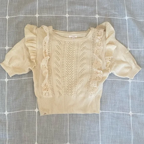 LC Lauren Conrad Ruffle Pointelle Sweater Top - Picture 3 of 5